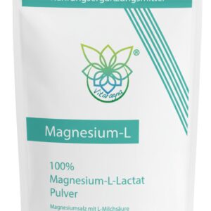 VITARAGNA® Magnesium L-Lactat Pulver, Magnesiumsalz mit L-Milchsäure, 221 g vollständig umgesetztes Magnesium als leicht lösliches Magnesiumlactat