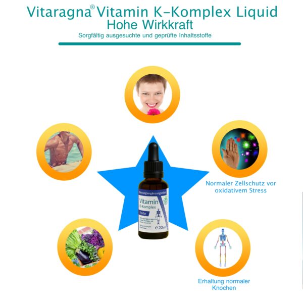Vitamin K2 Forte Tropfen flüssig, K1 und K2 K-Komplex - Menaquinon MK7, hochdosiertes Liquid in MCT-Öl gelöst und bioaktiver MK-7-Form, 20 ml