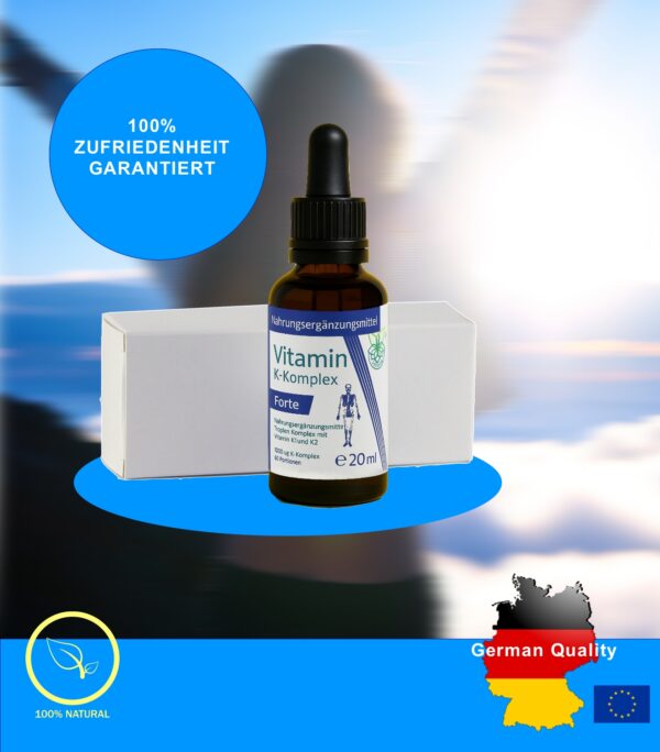 Vitamin K2 Forte Tropfen flüssig, K1 und K2 K-Komplex - Menaquinon MK7, hochdosiertes Liquid in MCT-Öl gelöst und bioaktiver MK-7-Form, 20 ml