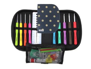 Häkelnadel Set "Resi" mit vielen Zubehörteilen, Bunte Häkelnadeln, ergonomische Softgriffe und Aluminium, 9 Nadeln zum Häkeln, 2 mm - 6 mm, Häkelnadel Etui Tasche ideal für Anfänger, Fortgeschrittene