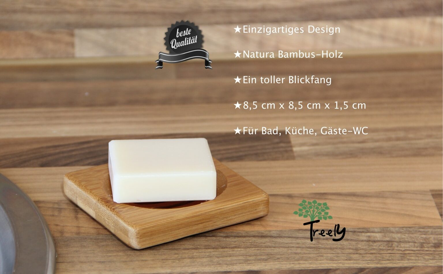 TREELY "Ida" edle Natura Seifenschale eckig aus Holz / Bambus