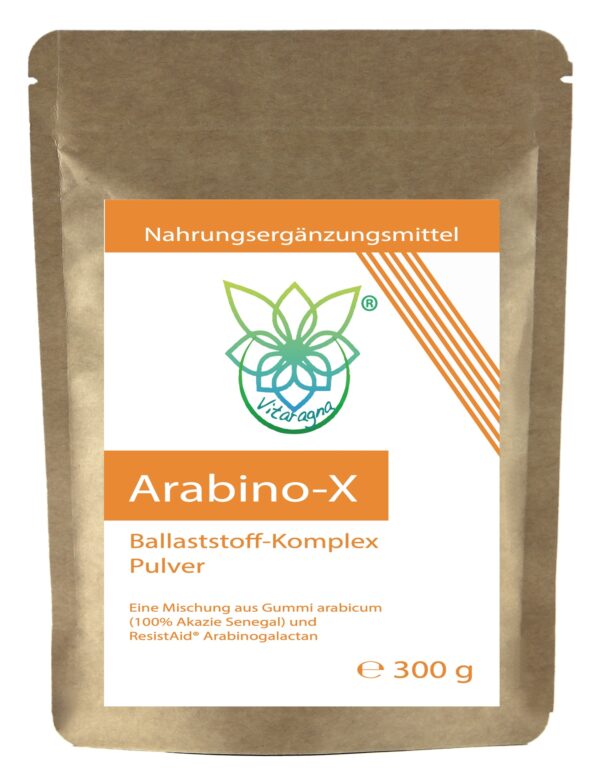 VITARAGNA Arabino-X Ballaststoff-Komplex als Pulver aus ResistAid Arabinogalactan, Guargummi und Gummi Arabicum (100% Akazie Senegal) - für die Darmflora und Darm-Bakterien, 300g, niedriges FODMAP