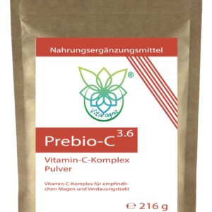 VITARAGNA Prebio-C 3.6, Vitamin-C Komplex Pulver für empfindlichen Magen, Acerola-Extrakt, Gummi Arabicum, Cordyceps Sinensis-Extrakt, Apfelfaser, 216 g