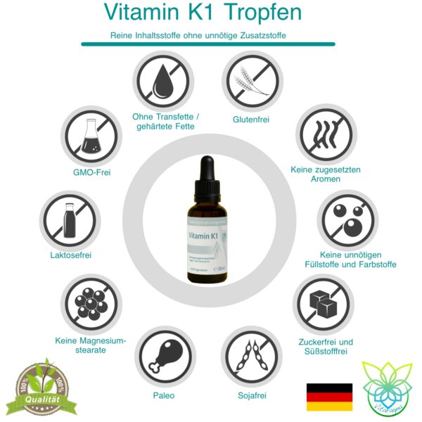 VITARAGNA Vitamin K1 Tropfen flüssig, Phytomenadion K-Tropfen - hochdosiertes Liquid in Oliven-Öl gelöst, 30 ml, 480 Tagesdosen