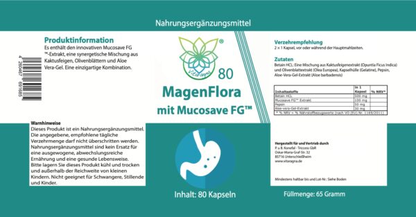 VITARAGNA Magen Flora mit MUCOSAVE™FG – Unterstützung Magen Schleimhaut - Natürliche Extrakte – 80 Kapseln – Ohne Zusatzstoffe