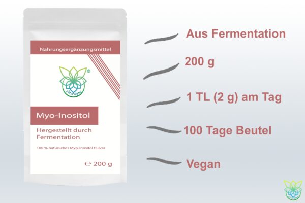 VITARAGNA Myo-Inositol Pulver – Inositol 100% natürlich, fermentiert, 200 g – hochwertig, vegan, ohne Zusätze – 100 Portionen