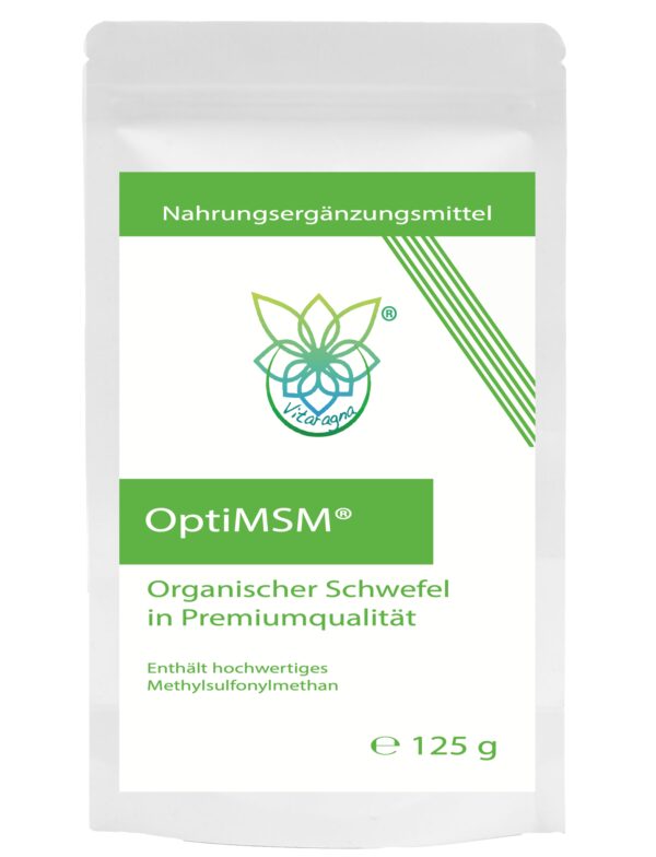 VITARAGNA OptiMSM® – Methylsulfonylmethan MSM Pulver 125g – 50 Portionen – Schwefel in Premiumqualität – Ohne Zusatzstoffe