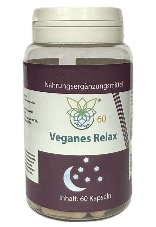 VITARAGNA Relax - Veganes Nahrungsergänzungsmittel, 60 Kapseln, mit Zitronenmelisse, Passionsblume, L-Theanin und GABA zur Entspannung