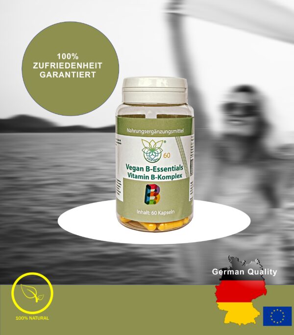 VITARAGNA Veganer Vitamin B-Komplex, 60 Kapseln, Vitamin B12, B1, B5, B6, B7, B9, Hochdosiert, Glutenfrei, Laktosefrei