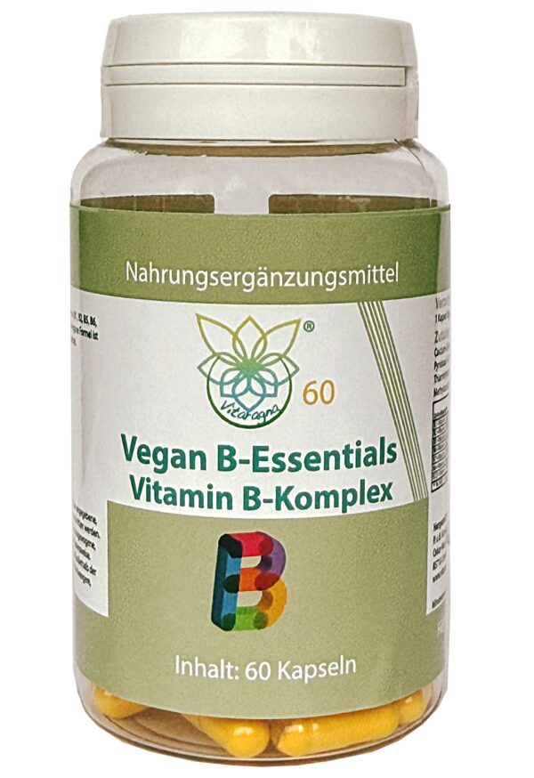 VITARAGNA Veganer Vitamin B-Komplex, 60 Kapseln, Vitamin B12, B1, B5, B6, B7, B9, Hochdosiert, Glutenfrei, Laktosefrei