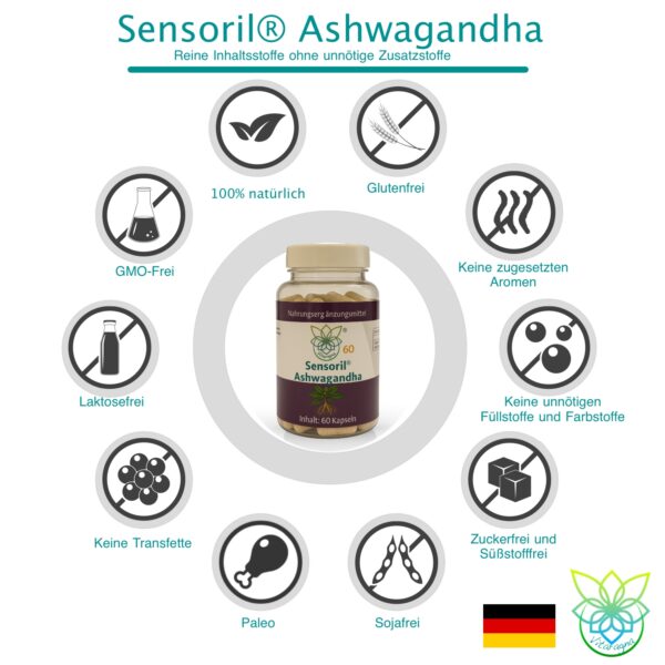 Vitaragna Sensoril® Ashwagandha - Withanolide - Patentierter Sensoril®-Extrakt aus Wurzel & Blatt - Adaptogen-Extrakt - 60 Kapseln