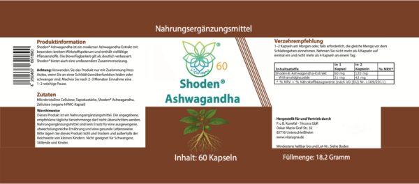 Vitaragna Shoden® Ashwagandha mit Withanolide – 60 vegane Kapseln, hochkonzentrierter Ashwagandha-Extrakt mit moderner Extraktion, HPMC-Kapseln