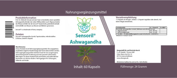 Vitaragna Sensoril® Ashwagandha - Withanolide - Patentierter Sensoril®-Extrakt aus Wurzel & Blatt - Adaptogen-Extrakt - 60 Kapseln