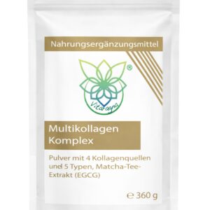 Multi-Kollagen-Komplex Pulver mit 5 Kollagen-Typen, Bio Matcha, Weißtee EGCG, Vitamin C, 360g, 30 Tage