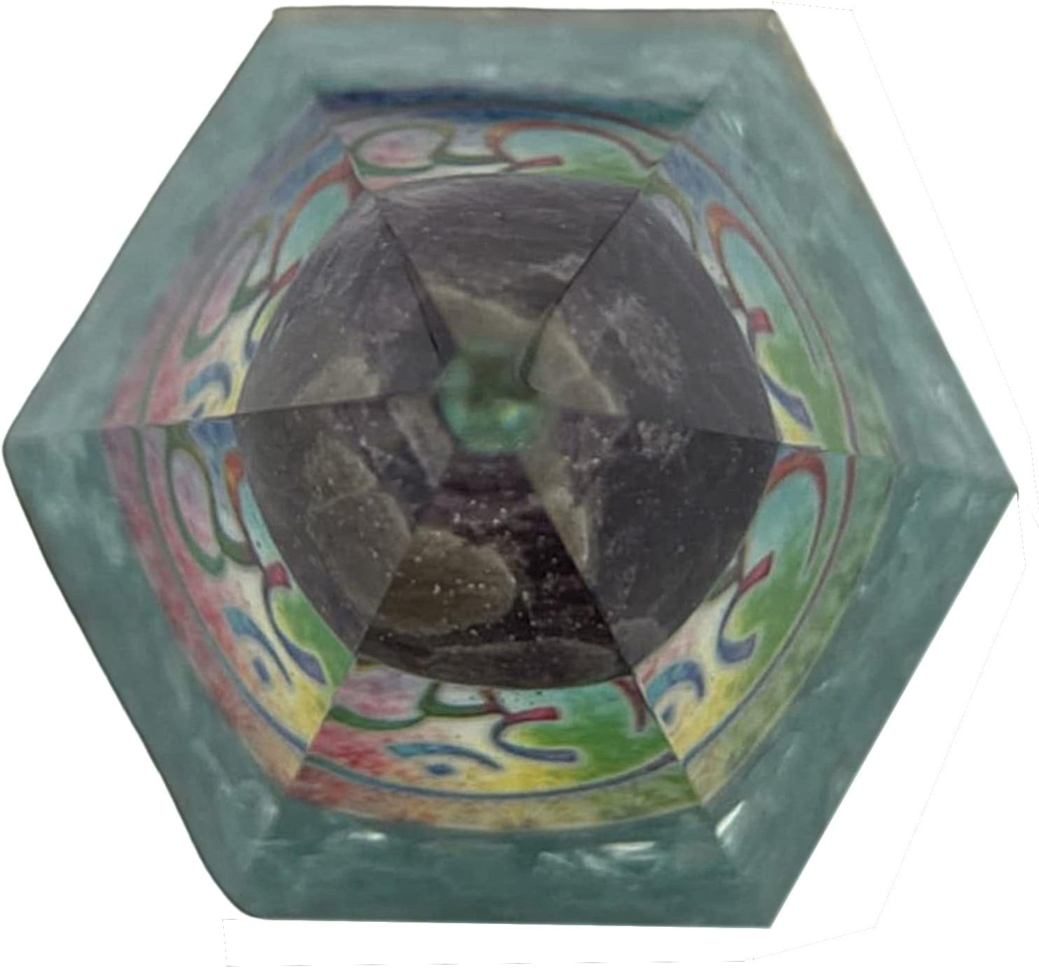 CHONIT sechseckige Orgonit-Pyramide Türkis – Ansicht von oben