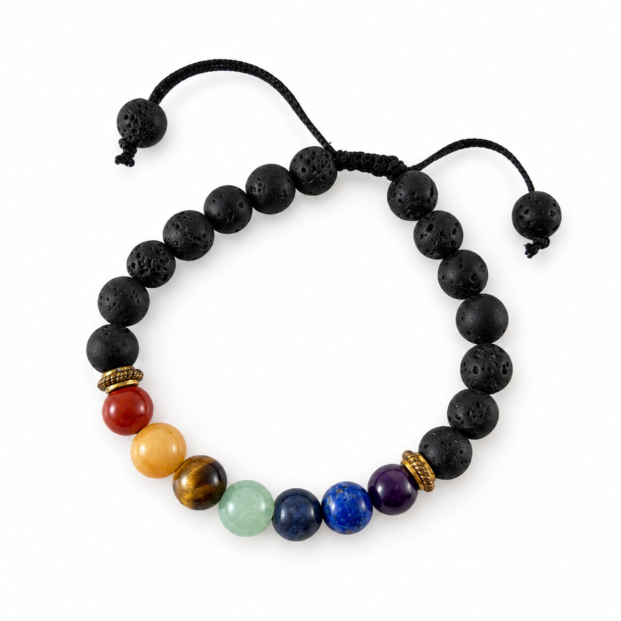 Chakra-Armband mit bunten Perlen und schwarzer Kordel