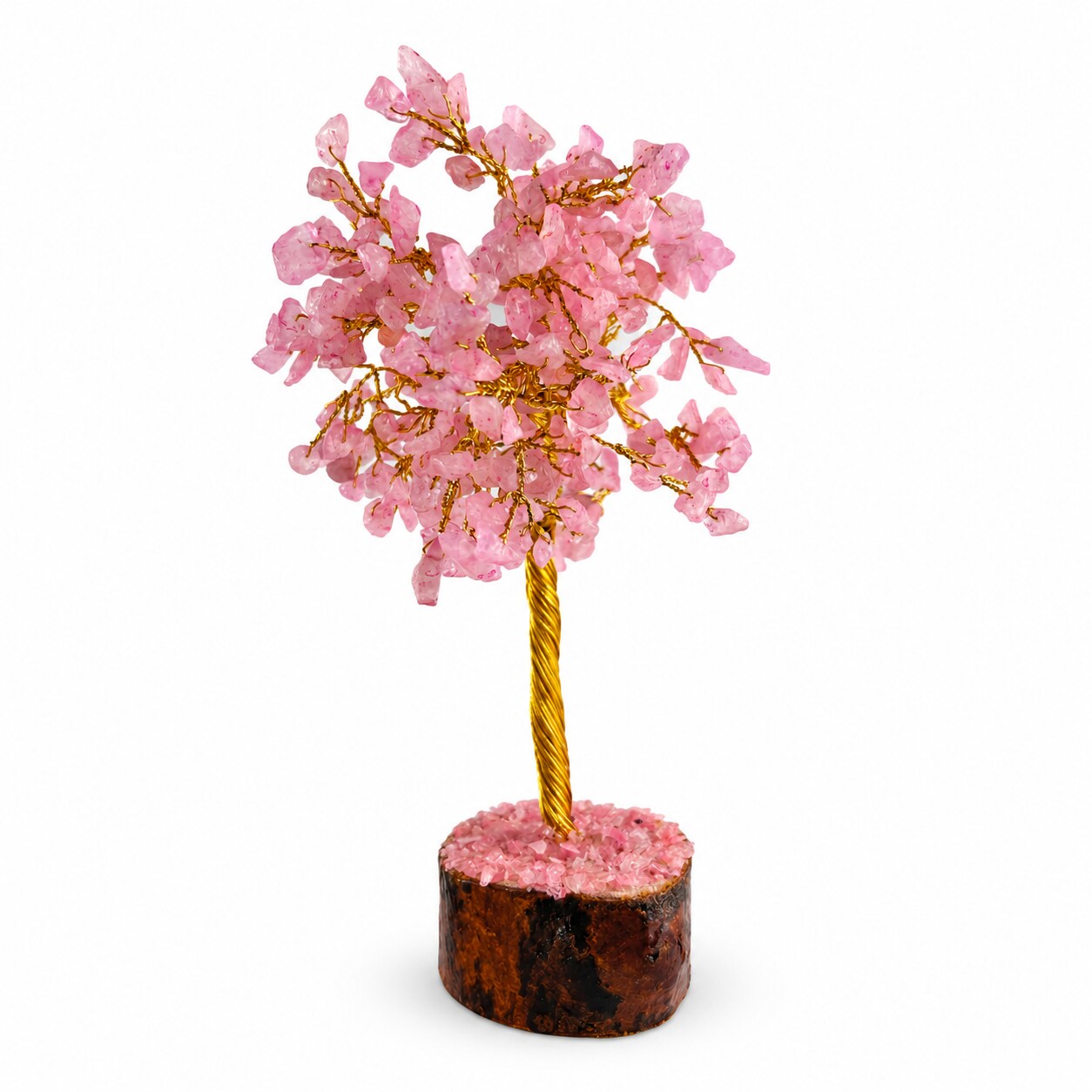 Deko-Baum mit rosa Steinblättchen und goldfarbenem Draht