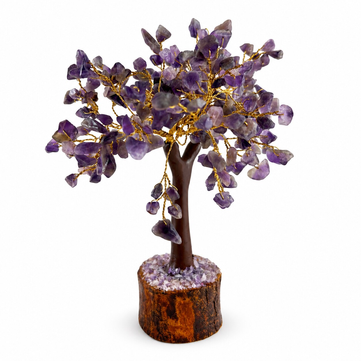 Deko-Baum mit lila Steinblättchen und goldfarbenen Ästen