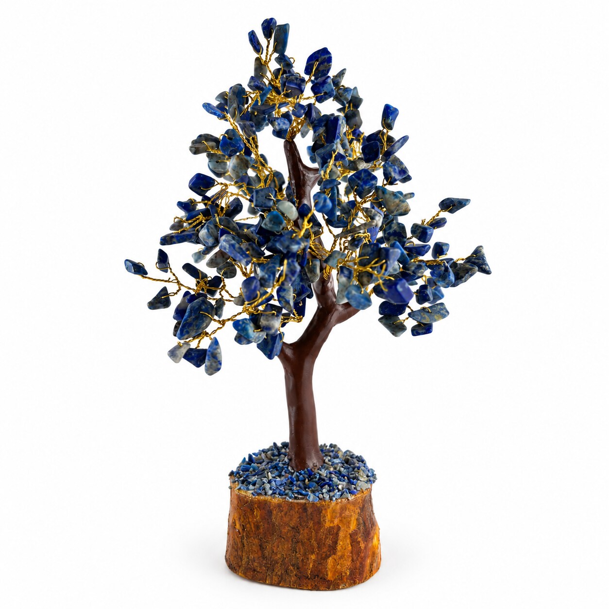 CHONIT Deko-Baum mit blauen Steinblättchen – Seitenansicht, Studioaufnahme