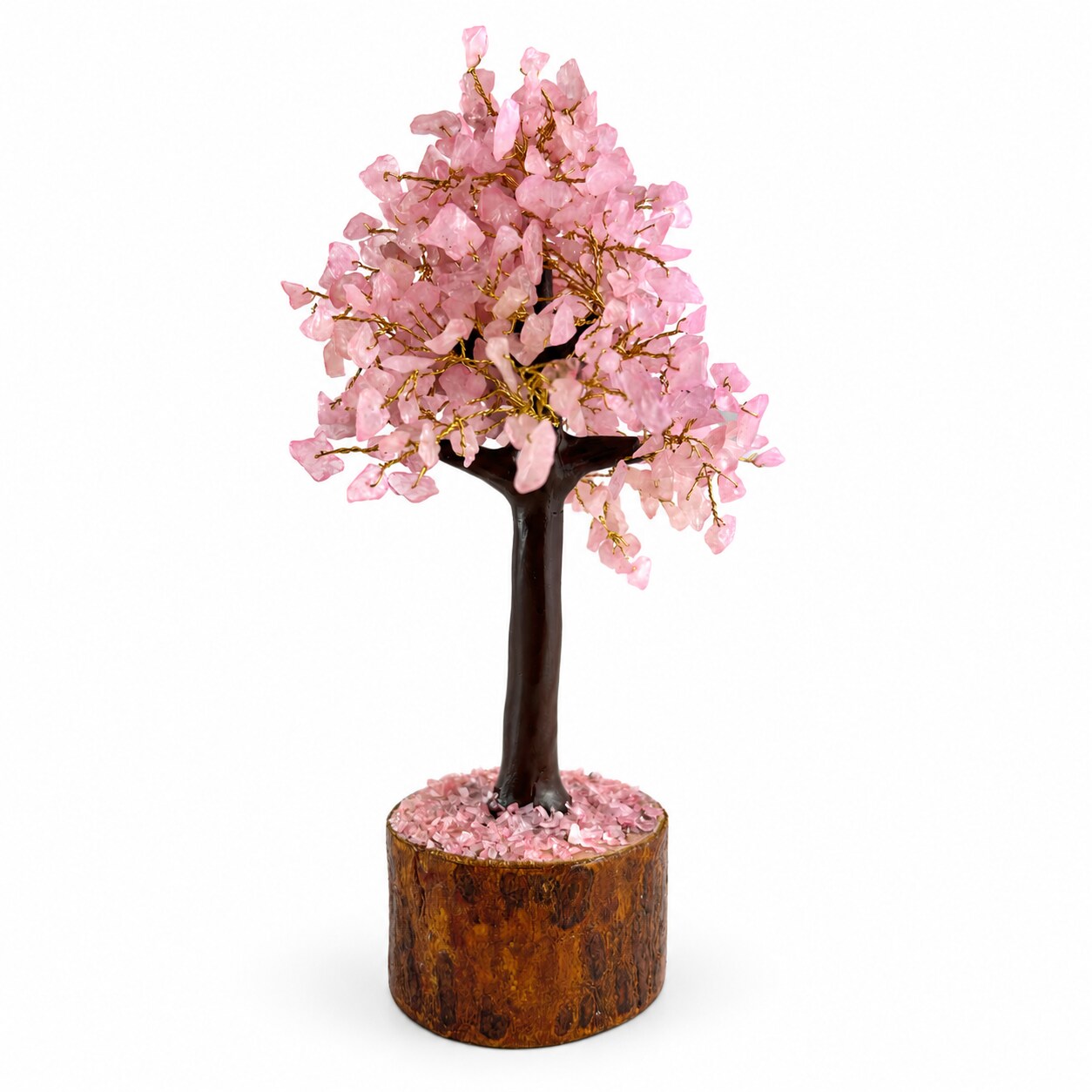 CHONIT Deko-Baum mit rosa Steinblättchen und braunem Stamm – Seitenansicht, Studioaufnahme
