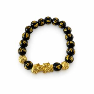 Schwarz-goldfarbenes Perlenarmband mit Pixiu-Motiv