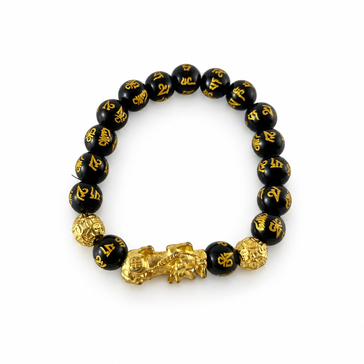 Schwarz-goldfarbenes Perlenarmband mit Pixiu-Motiv