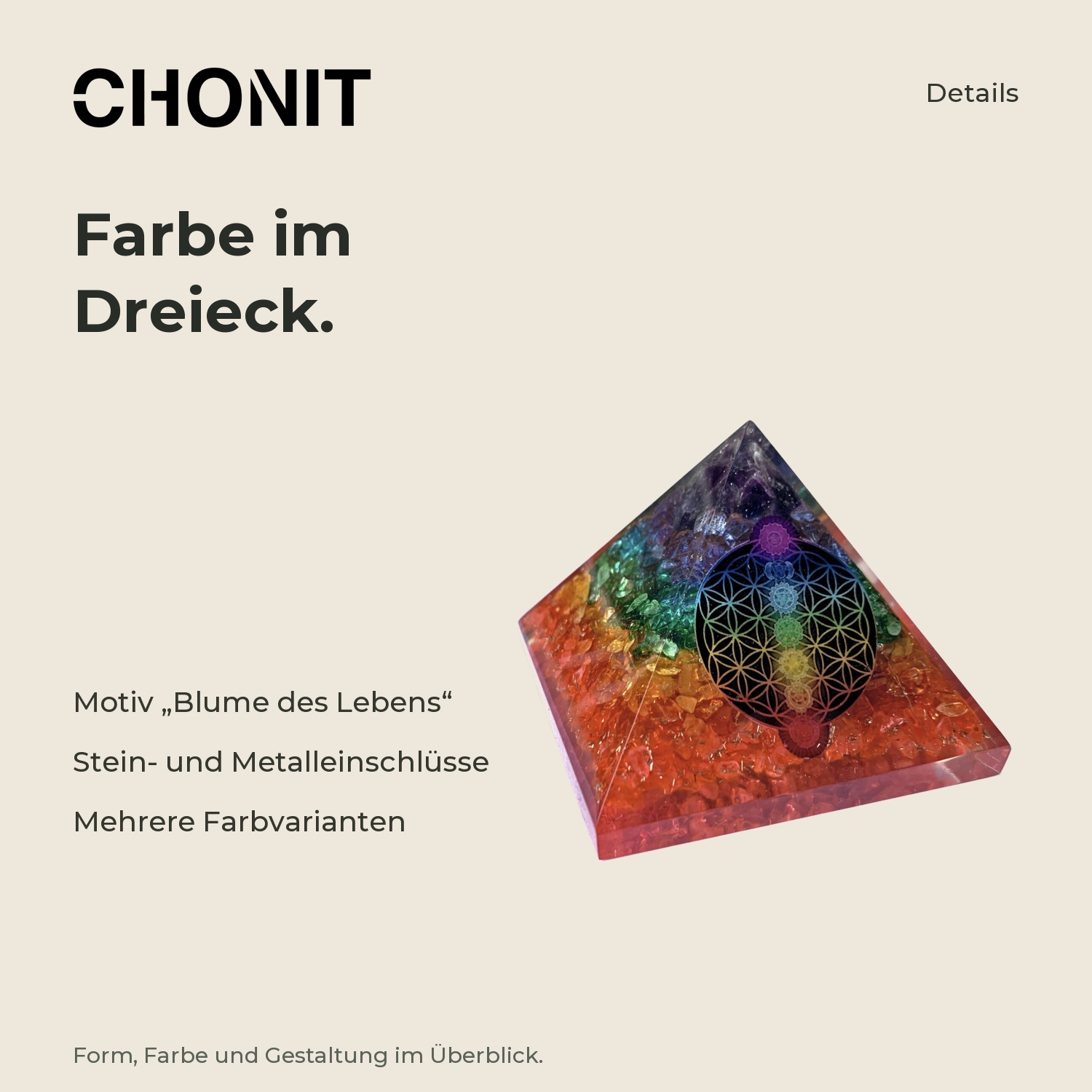 CHONIT Orgonit-Pyramide „Blume des Lebens“, klein – Produktdetails im CHONIT-Design