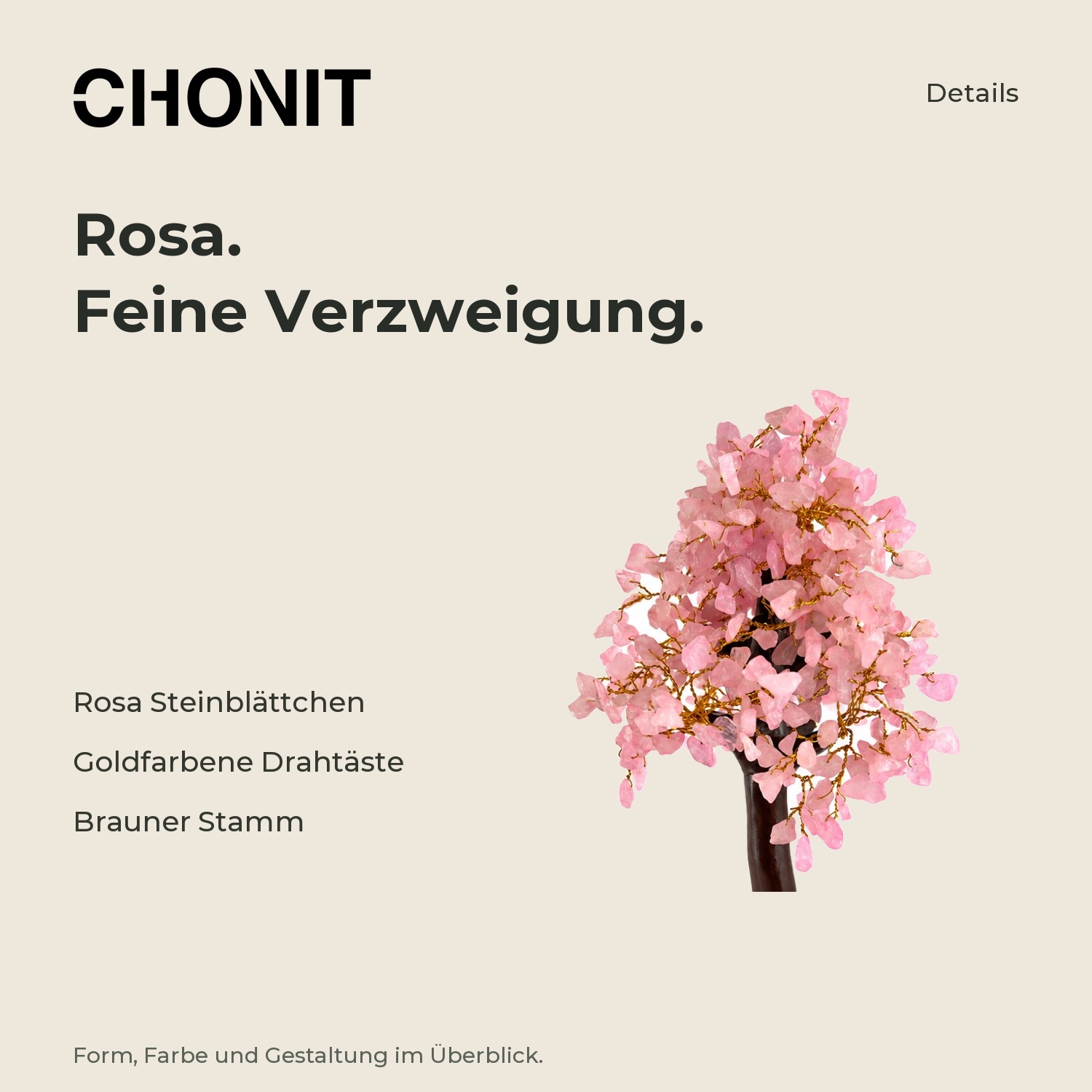 CHONIT Deko-Baum mit rosa Steinblättchen und braunem Stamm – Produktdetails im CHONIT-Design