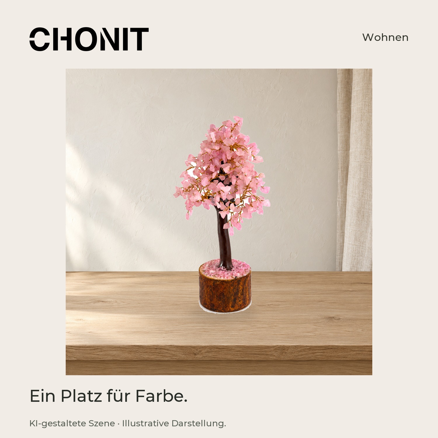 CHONIT Deko-Baum mit rosa Steinblättchen und braunem Stamm – in einer gestalteten Wohn- oder Studioszene